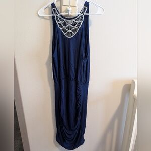 Venus Women's Large Navy Blue Long Dress Gems Sleeveless Scoop Neck Event Party